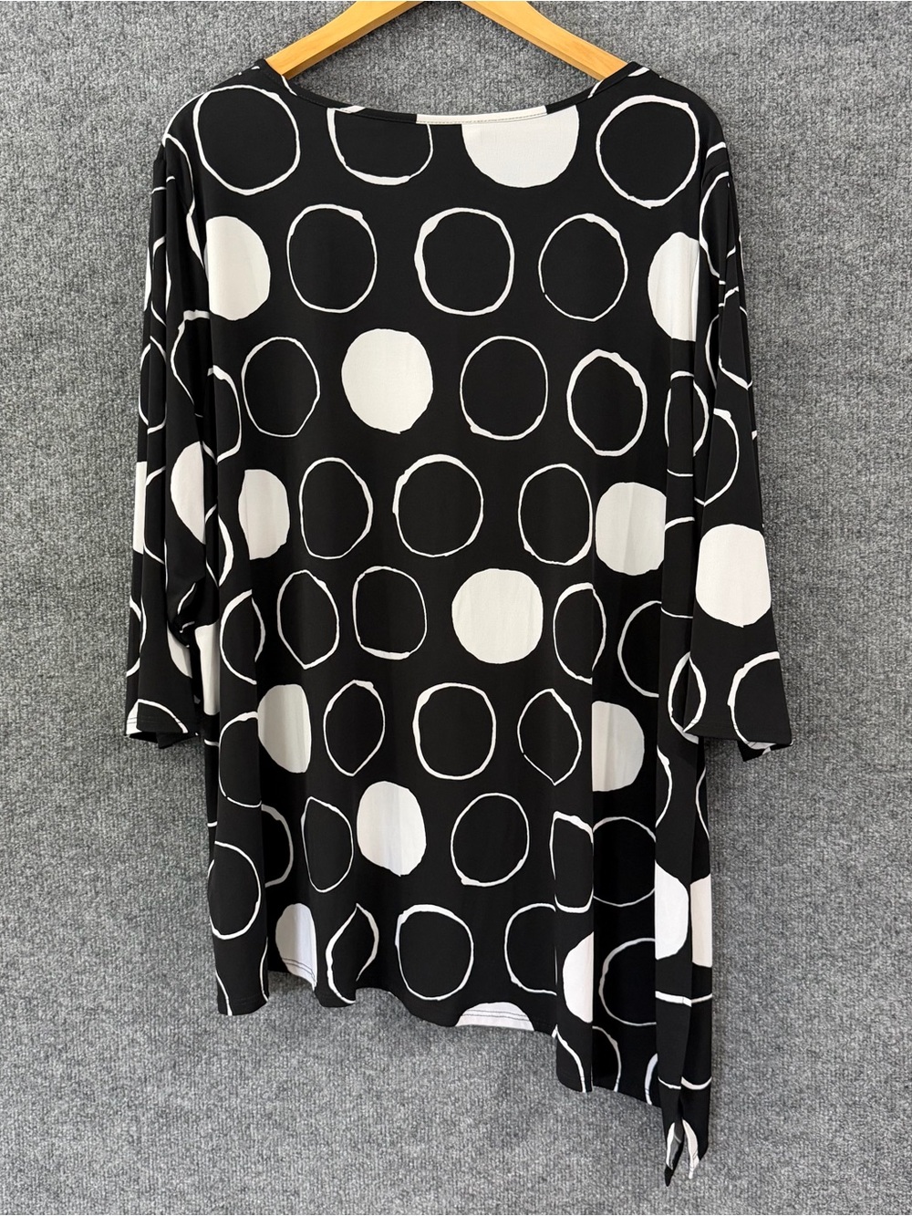 Susan Graver Womens 3X Tunic Top Black White Asymmetrical Artsy Office Stretch - Picture 2 of 7